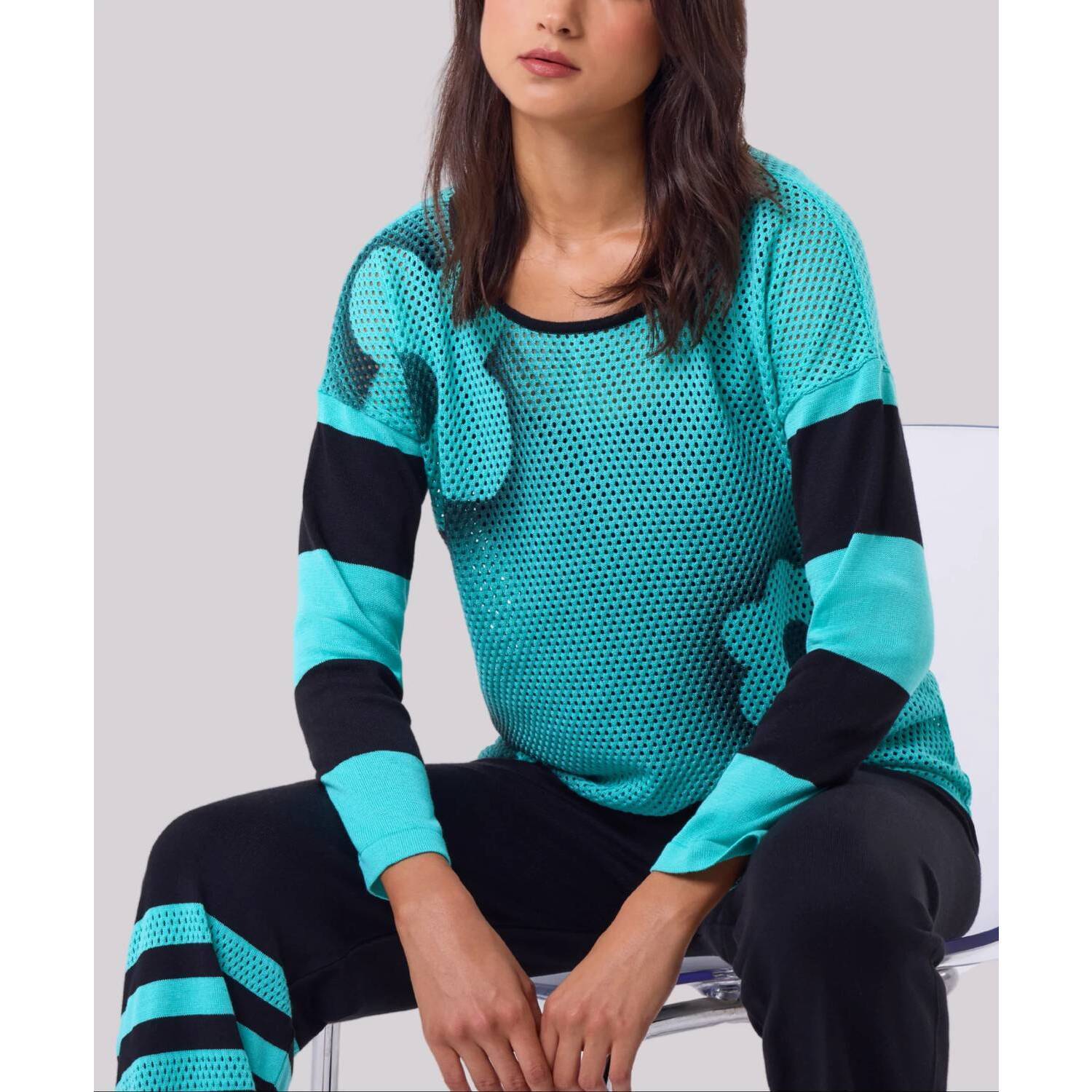 New Angel Apparel Flower Detail Knit Top In Mint/Black